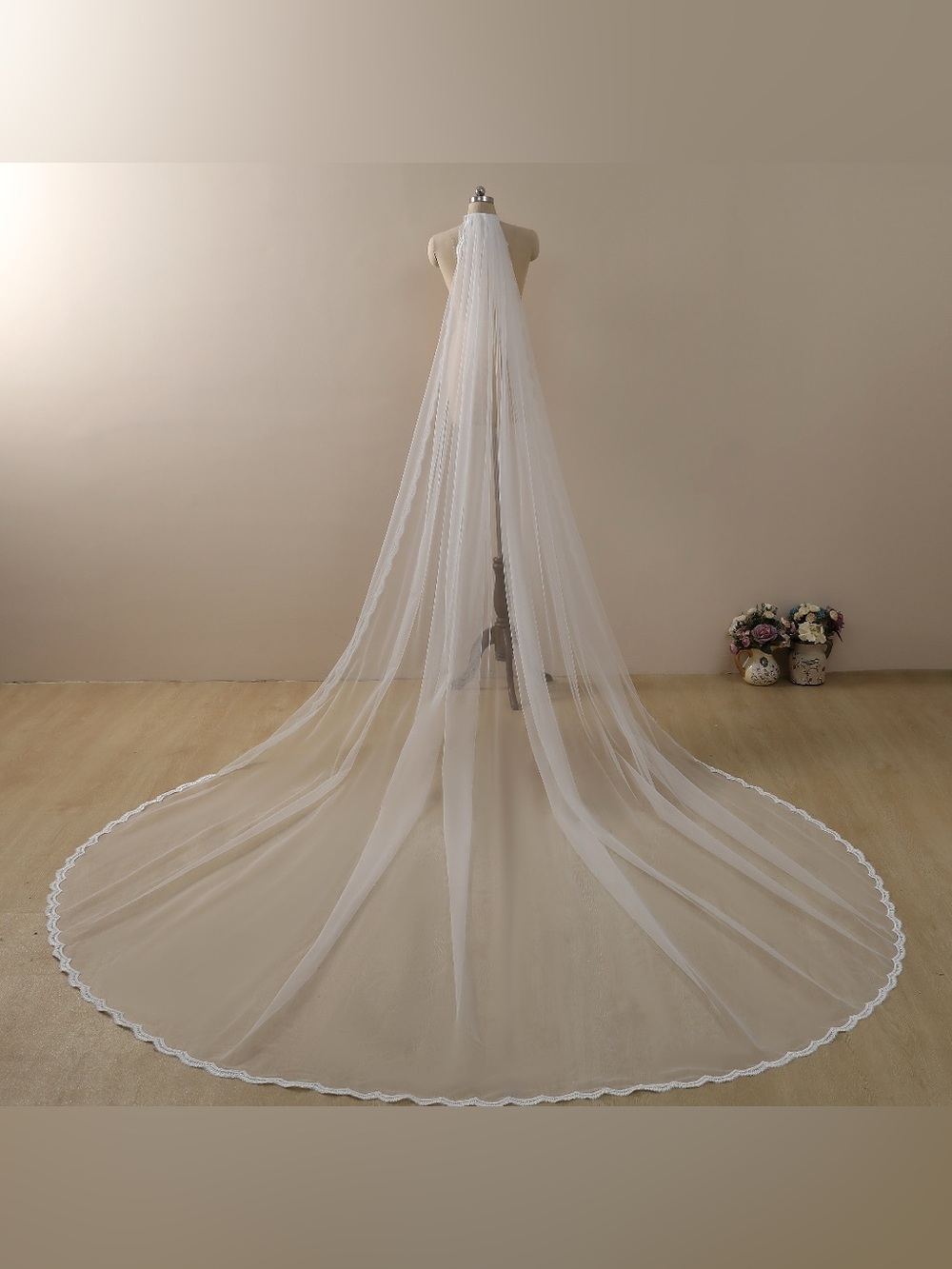 Custom cathedral veil w/ lace trim